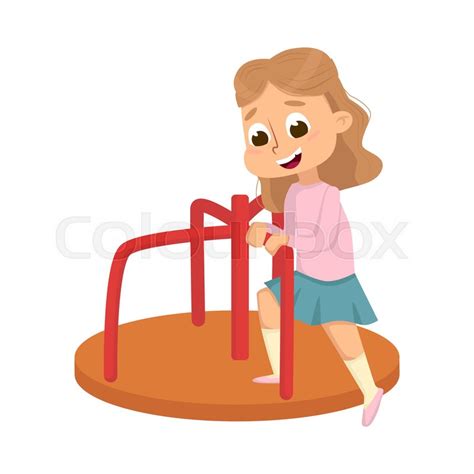 Cute Girl Playing Merry Go Round, Kid ... | Stock vector | Colourbox