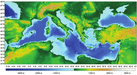 Topographic and bathymetric map of the Mediterranean Basin ...