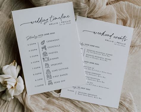 Wedding Timeline Template Wedding Itinerary Order of Events - Etsy