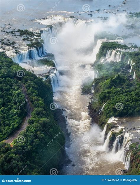 Aerial View of Iguazu Falls on the Border of Argentina and Brazil Stock ...