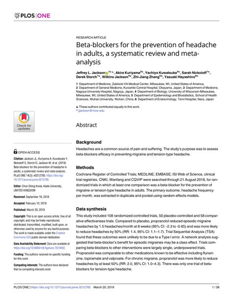 (PDF) Beta-blockers for the prevention of headache in adults, a ...