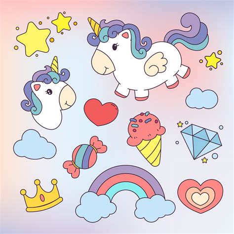 Cute Unicorn Sticker Set 17113102 Vector Art at Vecteezy