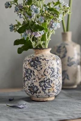 Blue Floral Ceramic Vase, Round | Terrain