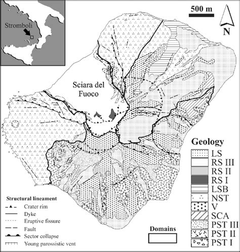 Simplified geological map of Stromboli showing the major... | Download ...