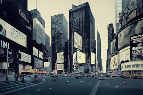 Premium AI Image | New York city street times square painting illustration