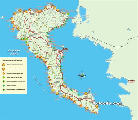 Map With Best Corfu Beaches By Type - AtCorfu