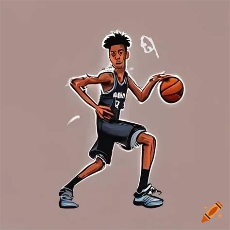 Cartoon artwork of victor wembanyama with basketball on Craiyon