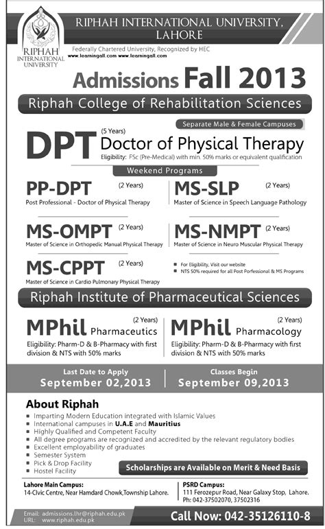 Riphah international university Lahore Admissions 2013