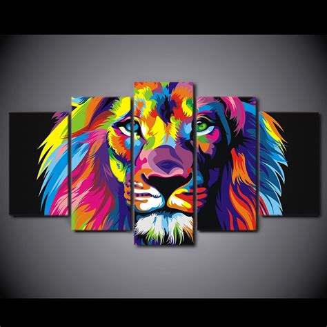 Colorful Lion Abstract Painting 5 Piece Canvas Wall Art – Buy Canvas ...