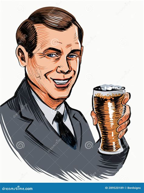 Happy Man Drinking a Glass of Beer Stock Illustration - Illustration of ...