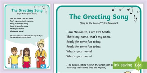 Greeting Song Rhyme Sheet (teacher made)