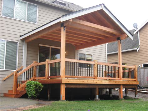 Fir timber framed roof cover over cedar deck. Built by Gunderson ...