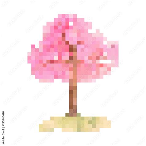 cherry blossom tree pixel art vector, isolated natural sakura on white ...