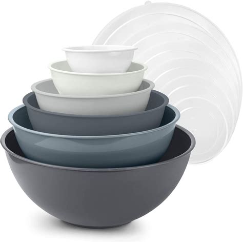 Cook with Color 12 Piece Plastic Mixing Bowls Set with Lids (Gray ...