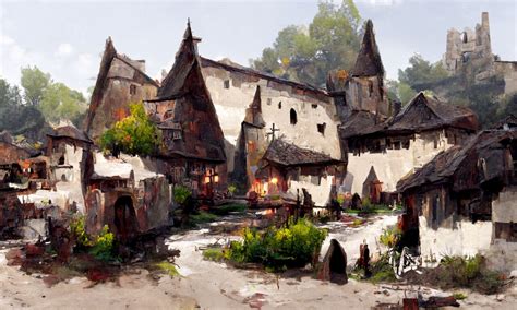 ArtStation - Medieval Village painting | Artworks