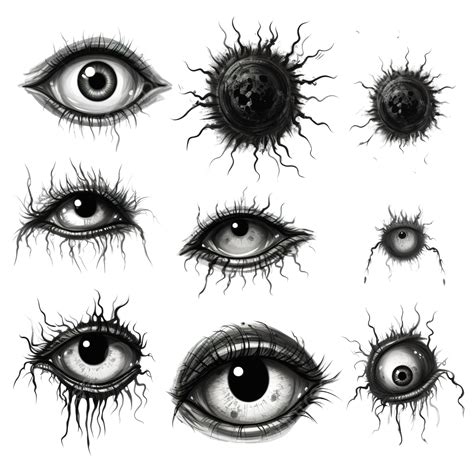 Creepy Eye Illustrations Set, Halloween Scary Eyeball Collection, Scary ...