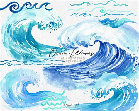 Watercolor Ocean Waves Clipart Summer Beach Invitation Sea - Etsy