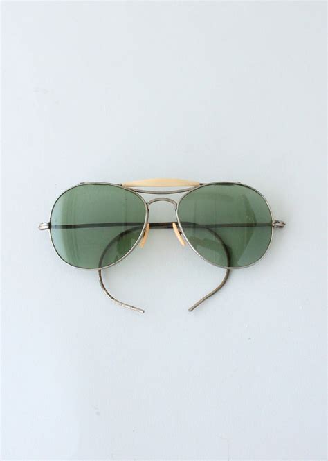 Vintage 1940s Green Glass Aviator Sunglasses - Raleigh Vintage