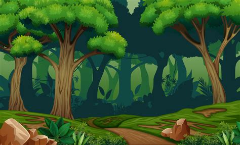 Deep forest scene with trail in the woods illustration 6079540 Vector ...