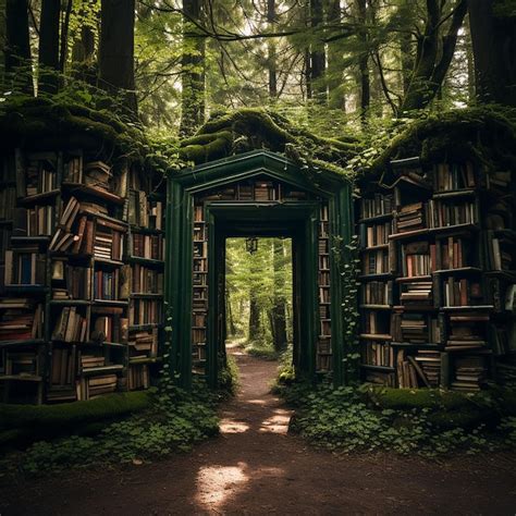 Forgotten library in forest | Premium AI-generated image