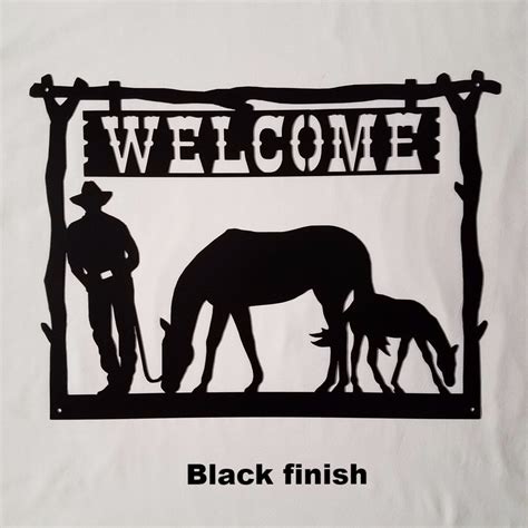 Metal art Cowboy Welcome sign silhouette. Cowboy & Horse Welcome Wall ...