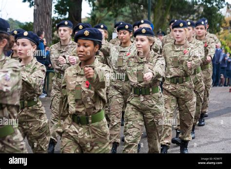 Army cadets marching at Remembrance Sunday Parade in Bournemouth Stock ...