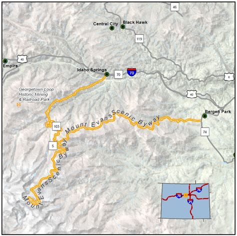 Mount Evans Scenic Byway map