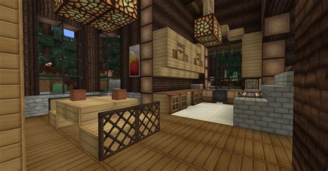 minecraft survival, log cabin, interior, dining room, kitchen ...