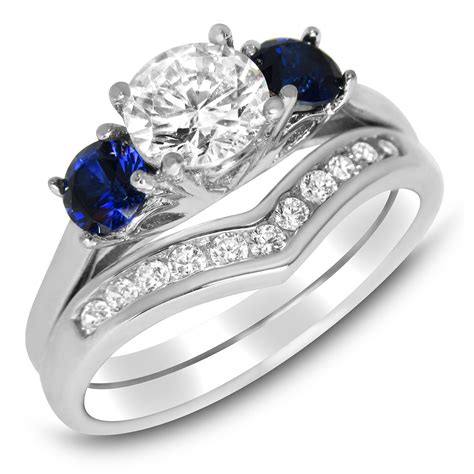 LaRaso & Co - Simulated Blue Sapphire Wedding Engagement Ring Set (7 ...