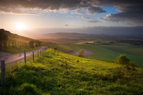 Beautiful English countryside landscape over rolling hills - South ...