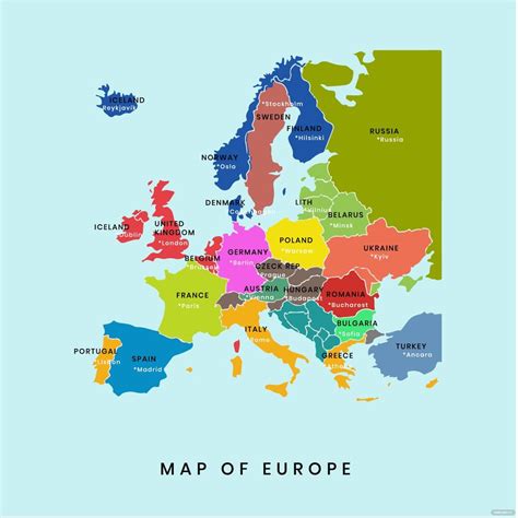 Clear Europe Map With Capitals