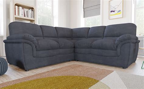 Rochester Slate Grey Plush Fabric Corner Sofa | Furniture Choice