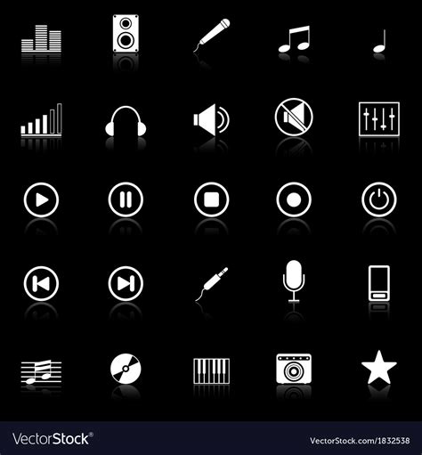 Music icons with reflect on black background Vector Image