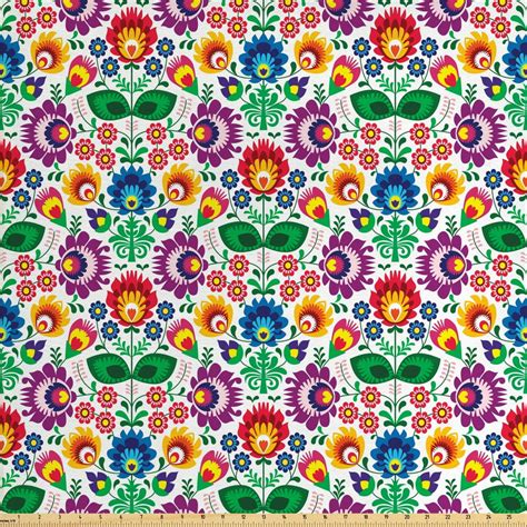 Traditional Fabric by the Yard, Polish Pattern with Floral Motifs and ...