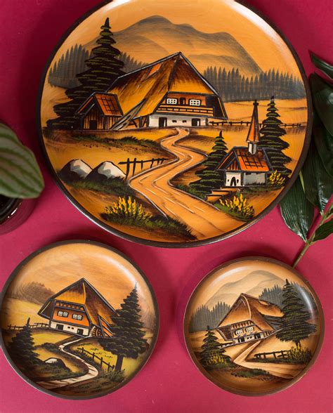 Decorative Wall Plates - Set of 3 Carved and Painted Decorative Wood ...