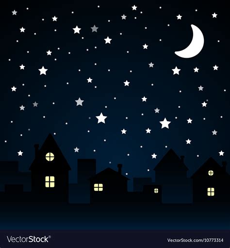 Stars Sky Night Silhouette of the City Moon Vector Image