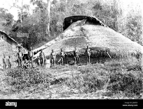 Great Andamanese group of large communal huts 1886 Stock Photo - Alamy