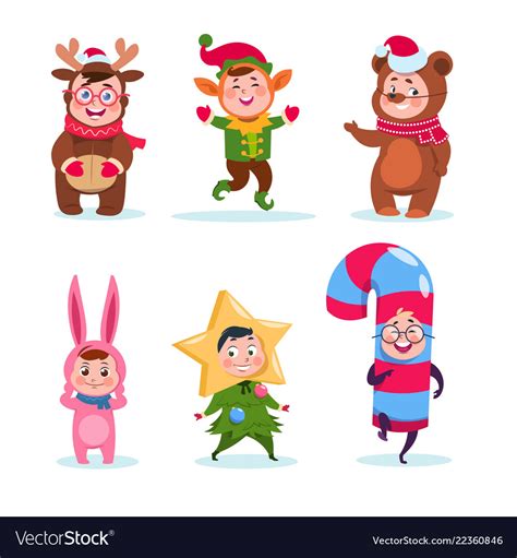 Kids wearing christmas costumes cartoon happy Vector Image