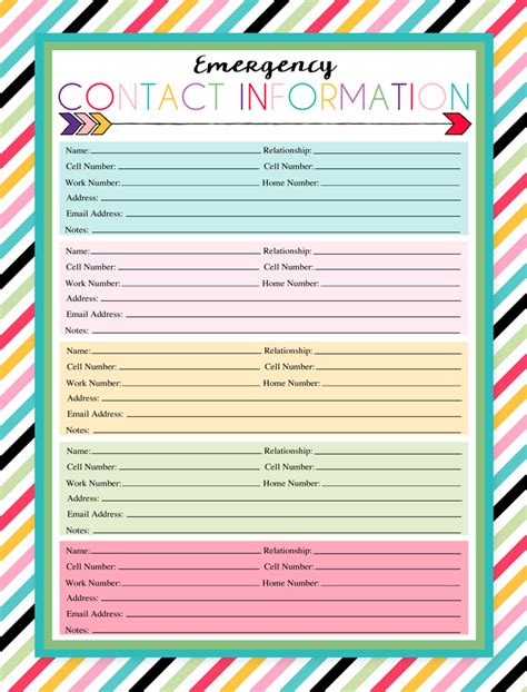 Printable Emergency Contact Card