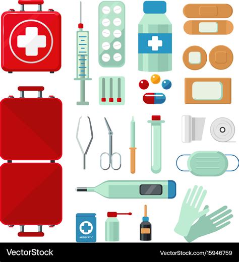 First aid kit set with medical equipment flat Vector Image