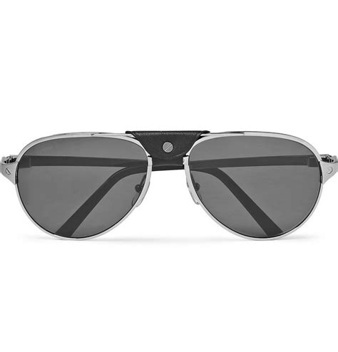 Cartier Eyewear - Santos de Cartier Aviator-Style Leather-Trimmed ...