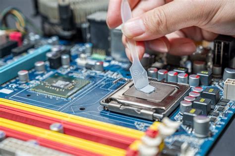 Close-up Thermal Compound on Cpu Chip in Mainboard Computer Stock Photo ...