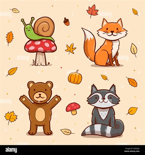 Hand drawn autumn animals set Vector illustration Stock Vector Image ...