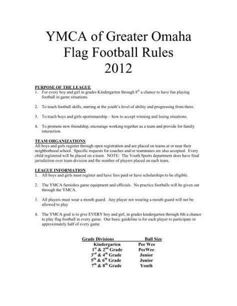 Recreational Flag Football Rules - Youth Sports YMCA