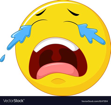 Crying emoticon smiley face character with tears Vector Image