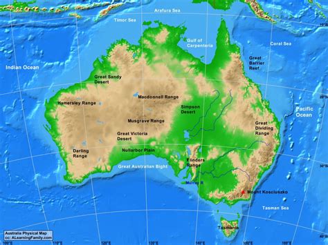 Australia Physical Map - A Learning Family