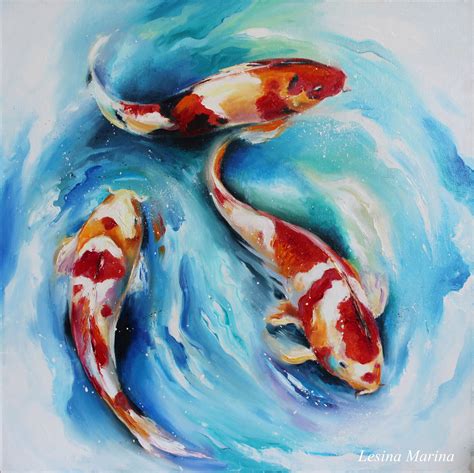 Koi fish oil painting on canvas Carp original art 20/20 inch. | Etsy