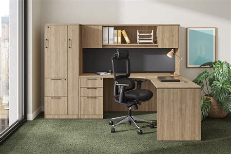 L Shaped Desk with Storage and Hutch - PL Laminate