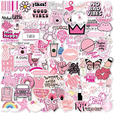 VSCO Stickers 100 Pack pink I Cute Stickers Waterproof 100% Vinyl ...