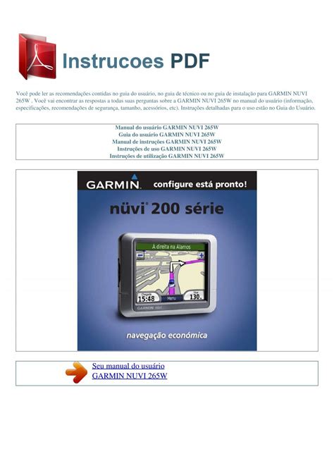 Manual do usuário GARMIN NUVI 265W - INSTRUCOES PDF